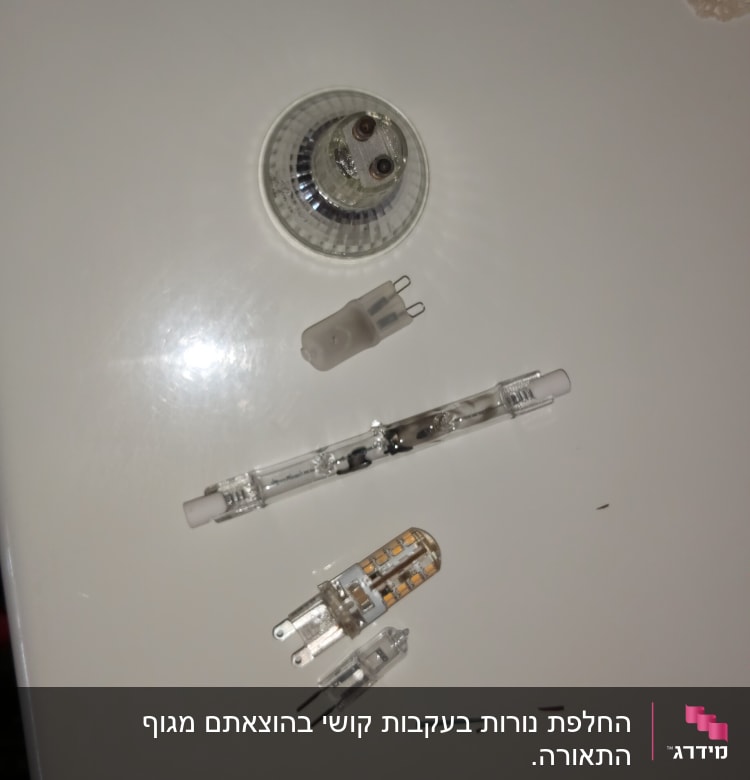 מנורות הלוגן ו-LED על שולחן לבן